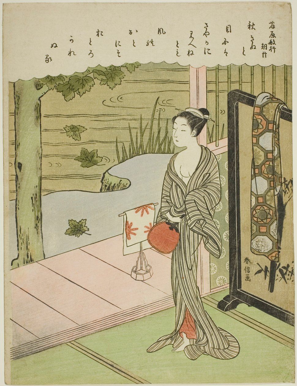 Dikt av Fujiwara no Toshiyuki, från en titellös serie av trettiosex odödliga poeter av Suzuki Harunobu