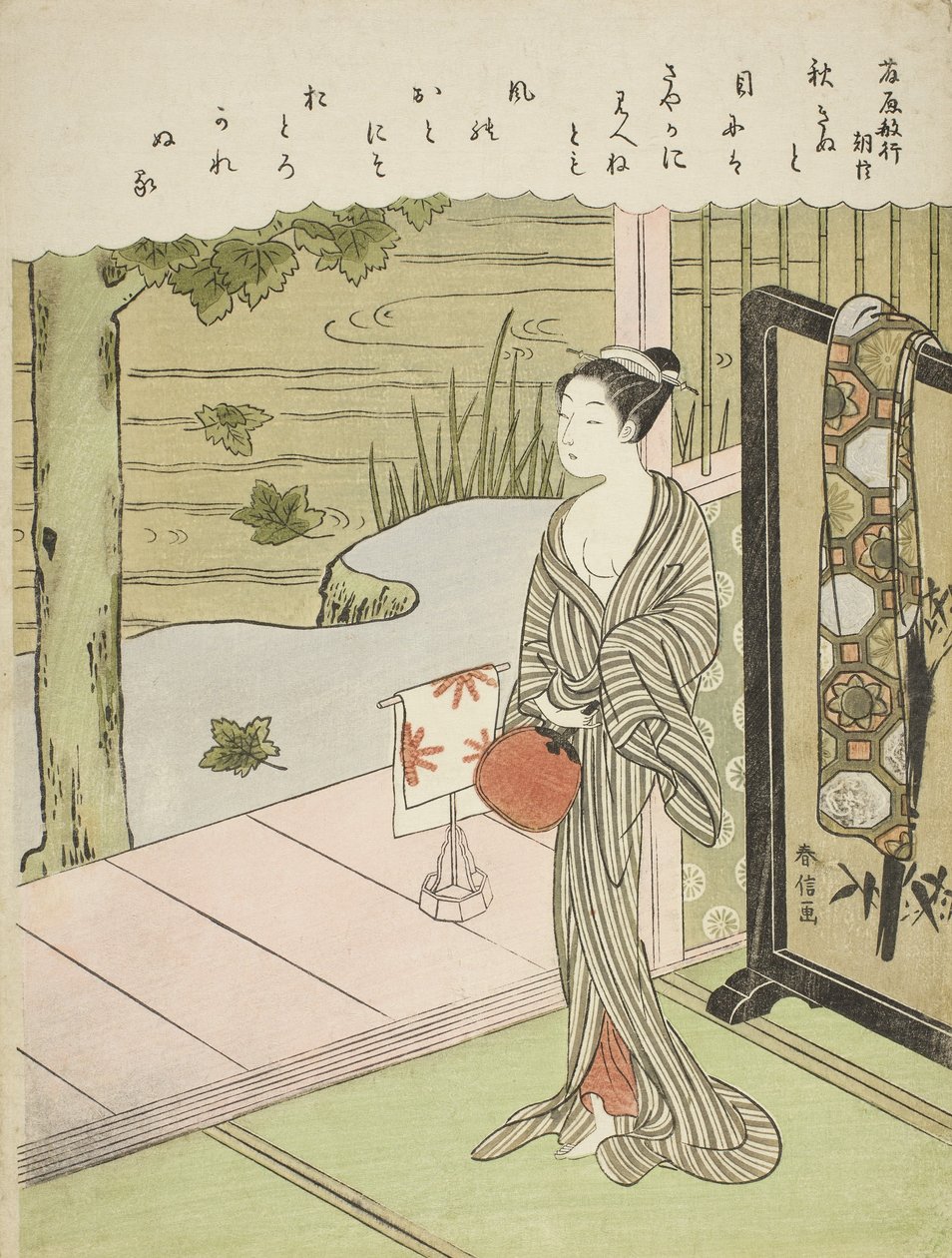Dikt av Fujiwara no Toshiyuki, från en titellös serie av trettiosex odödliga poeter, ca 1767-68 av Suzuki Harunobu
