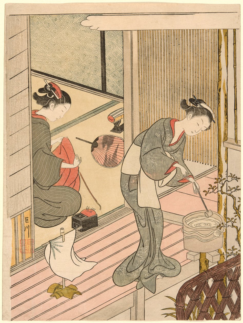 Returning Sails of the Towel Rack (Tenugui-kake no kihan), från serien "Eight Views of the Parlour (Zashiki hakkei)" av Suzuki Harunobu
