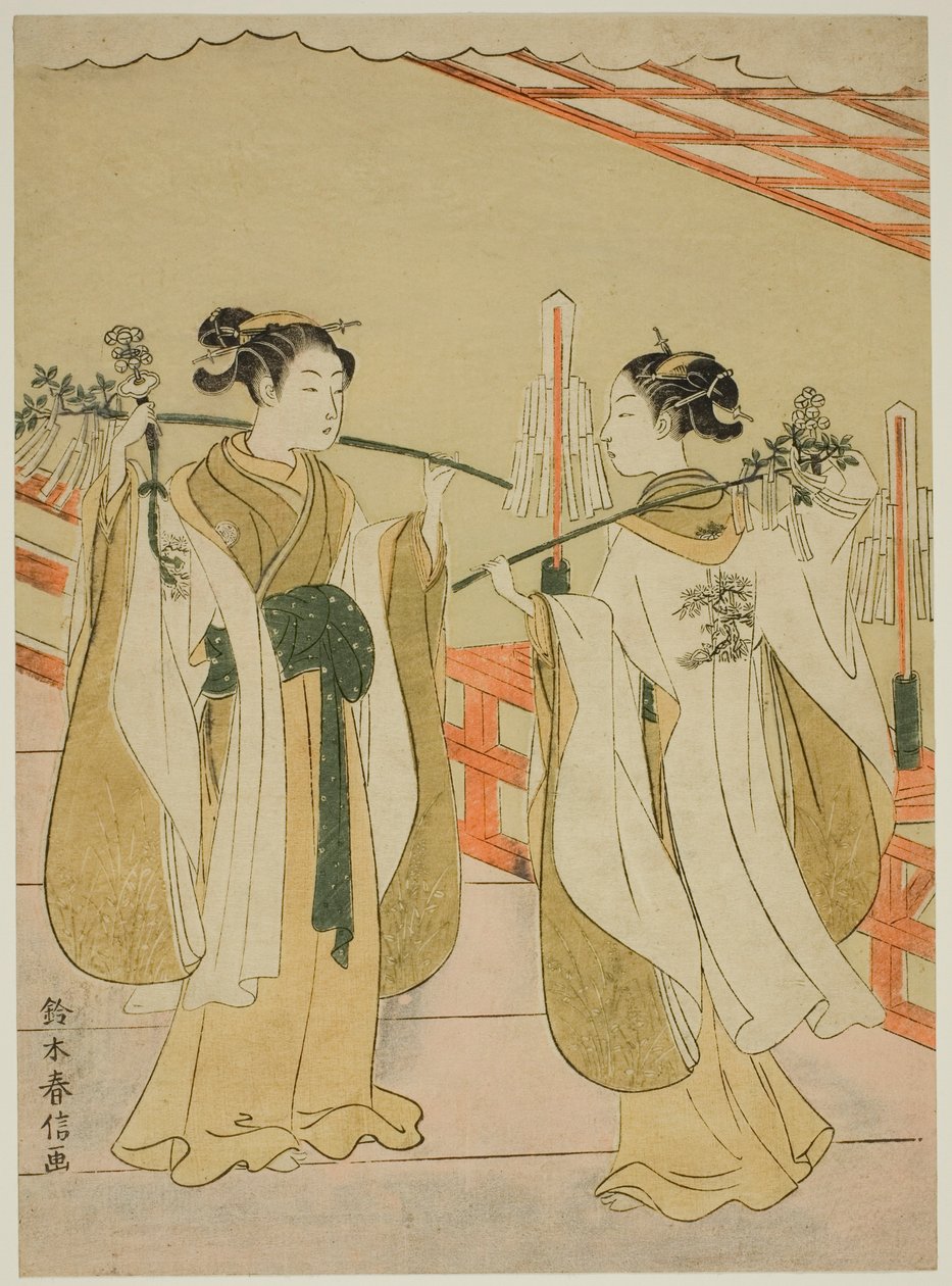 Sh Rine Maita s Ohami plan d Ohatsu Danshin g På Yushima Tenjin Sh Rine av Suzuki Harunobu
