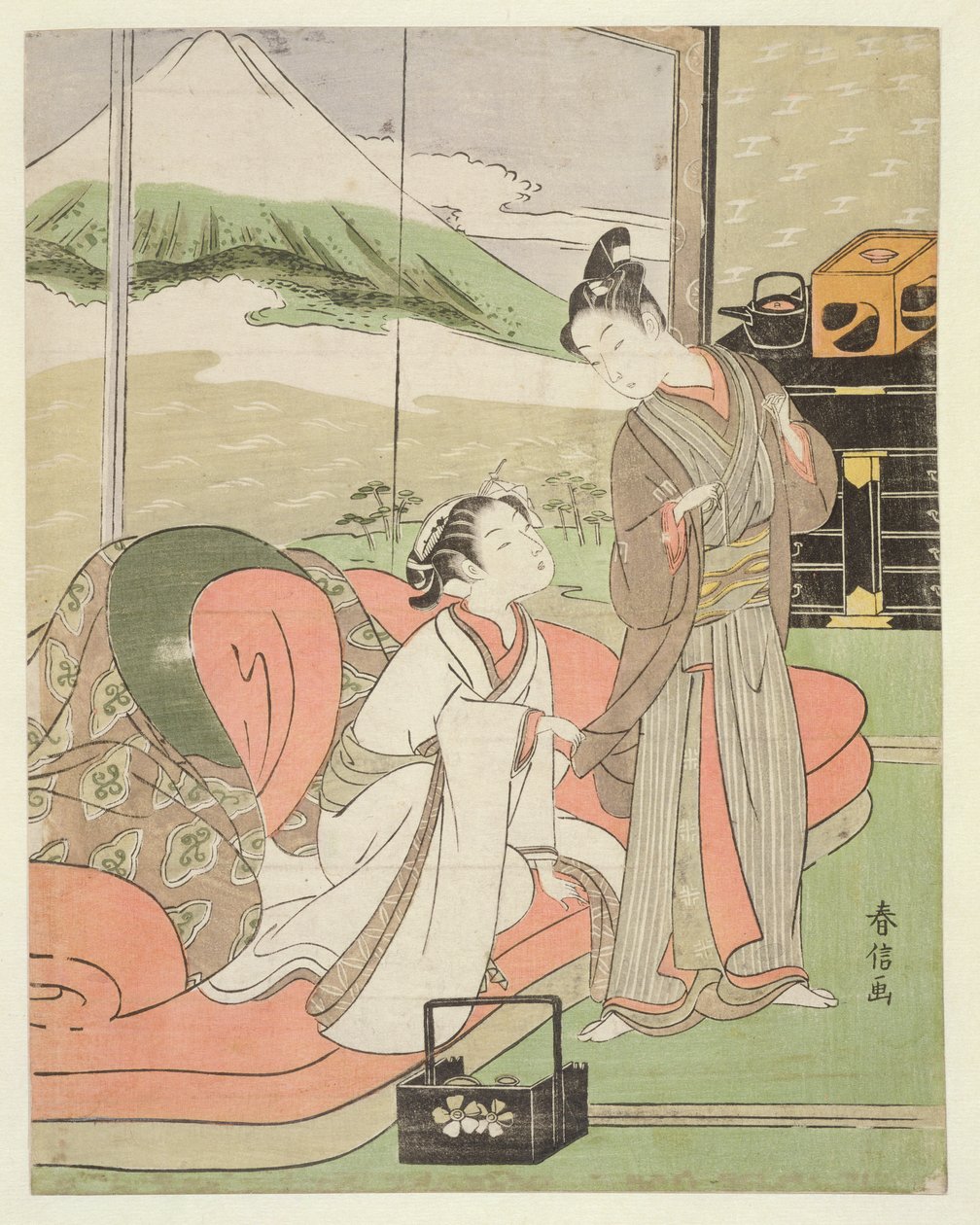 T H Riches 1913 Älskare tar avsked av en kurtisan, ca 1768-9 (träblocktryck) av Suzuki Harunobu
