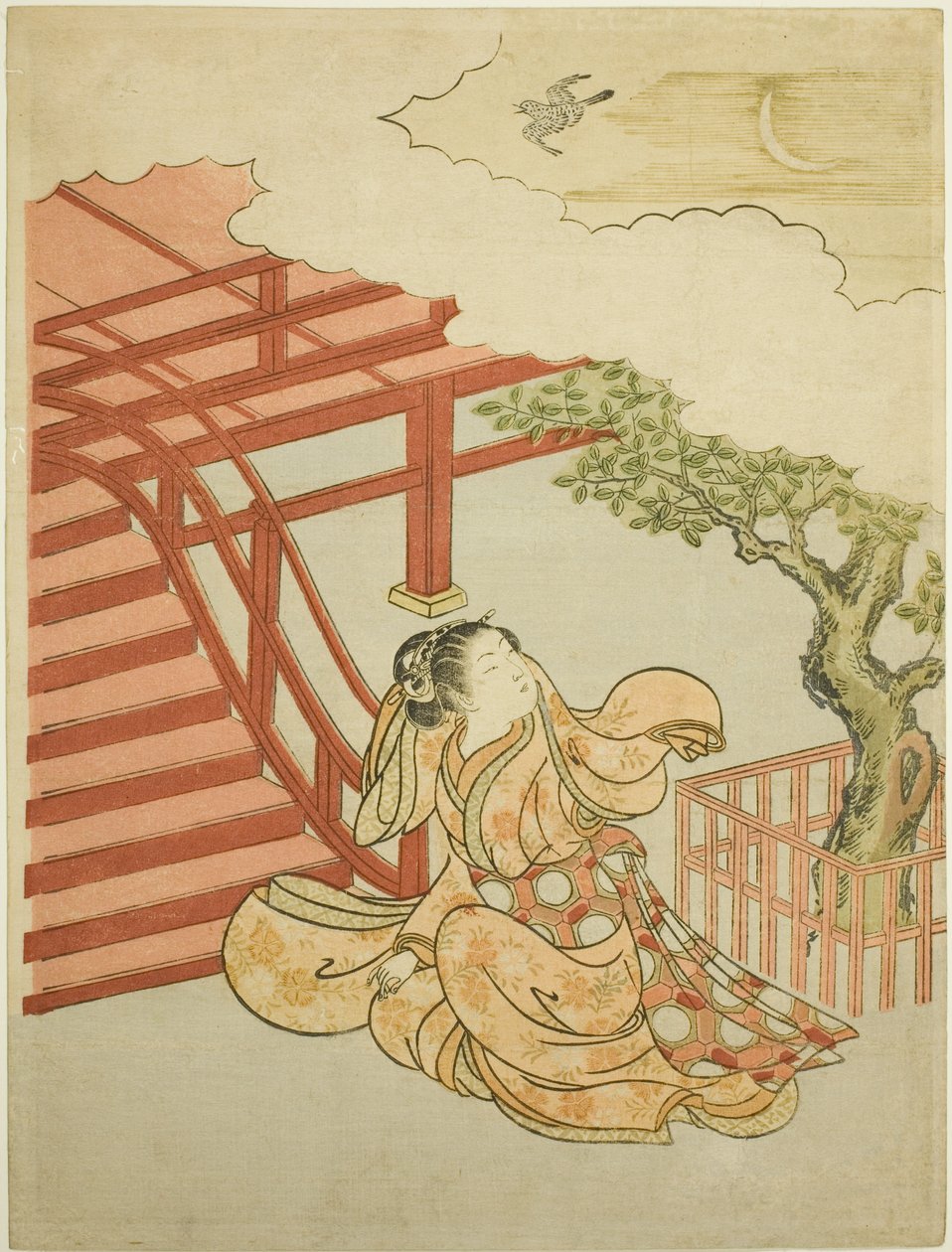 The Call of the Cuckoo from above the Clouds (parodi på Minamoto no Yorimasa) av Suzuki Harunobu