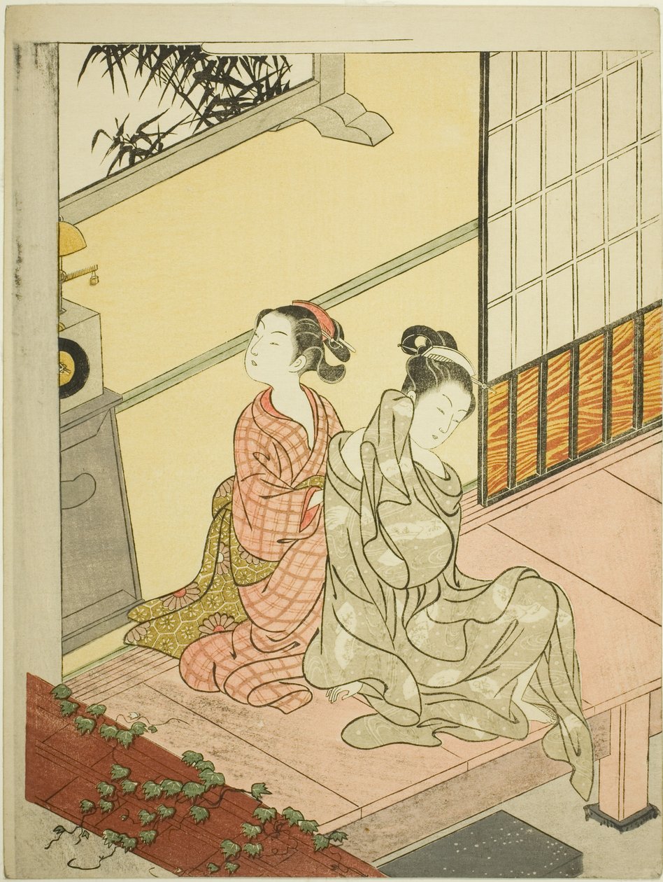The Evening Bell of the Clock (Tokei no bansho), från serien "Eight Views of the Parlour (Zashiki hakkei)" av Suzuki Harunobu