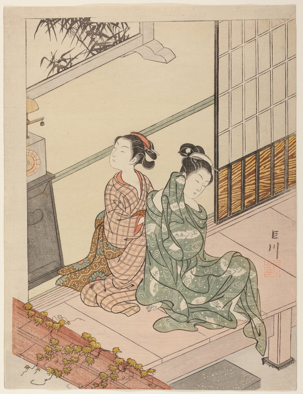 The Evening Bell of the Clock (Tokei no bansho), från serien "Eight Views of the Parlour (Zashiki hakkei)" av Suzuki Harunobu
