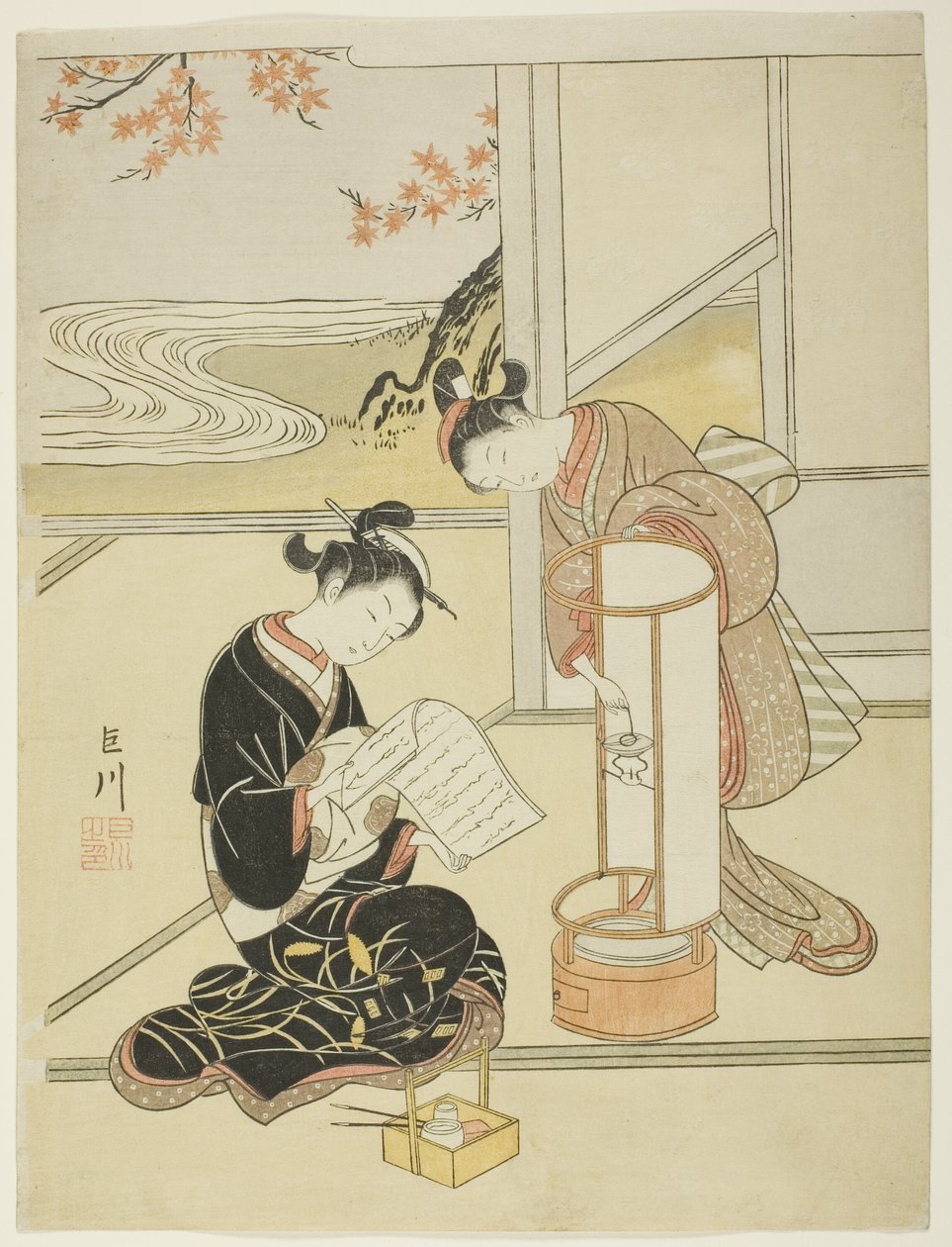 The Evening Glow of a Lamp (Andon no sekisho), från serien "Eight Views of the Parlour (Zashiki hakkei)" av Suzuki Harunobu