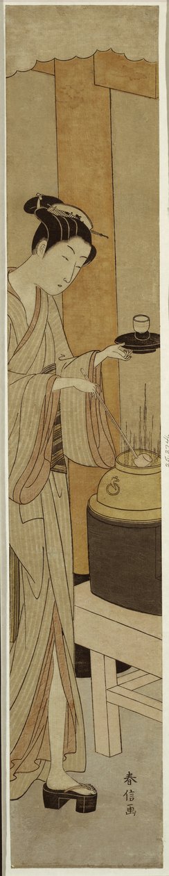 Servitrisen Osen från Kagiya Teahouse, ca 1769-70 av Suzuki Harunobu