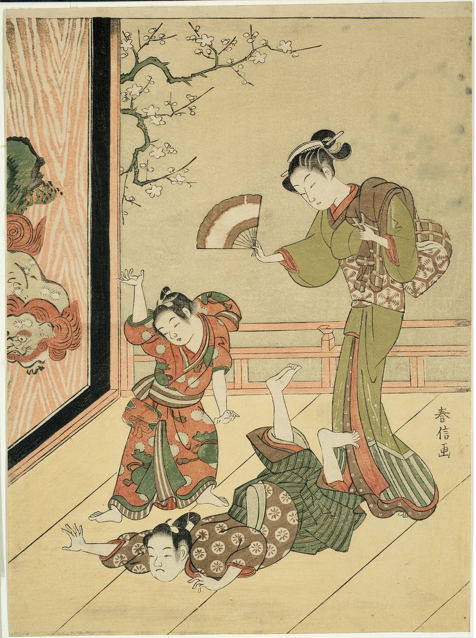 The Wrestling Match (parodi på Ushikawamaru och Benkei) av Suzuki Harunobu