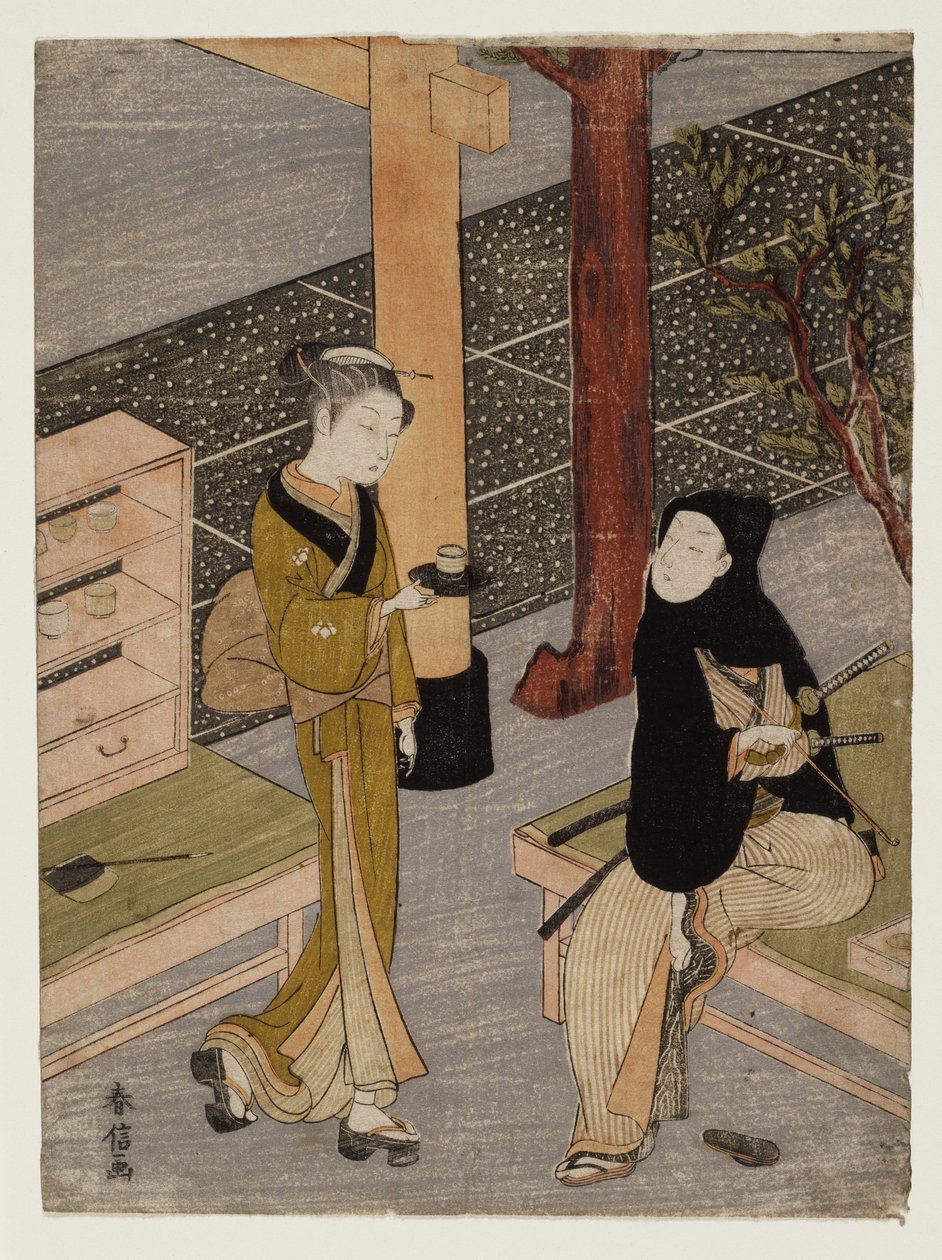 Konstnären och O-sen, ca. 1769 (träblocktryck) av Suzuki Harunobu