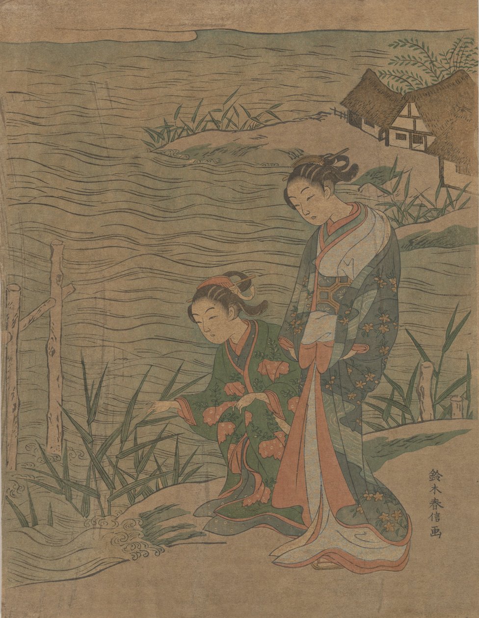 Två unga damer vid stranden, ca. 1768., ca. 1768. av Suzuki Harunobu