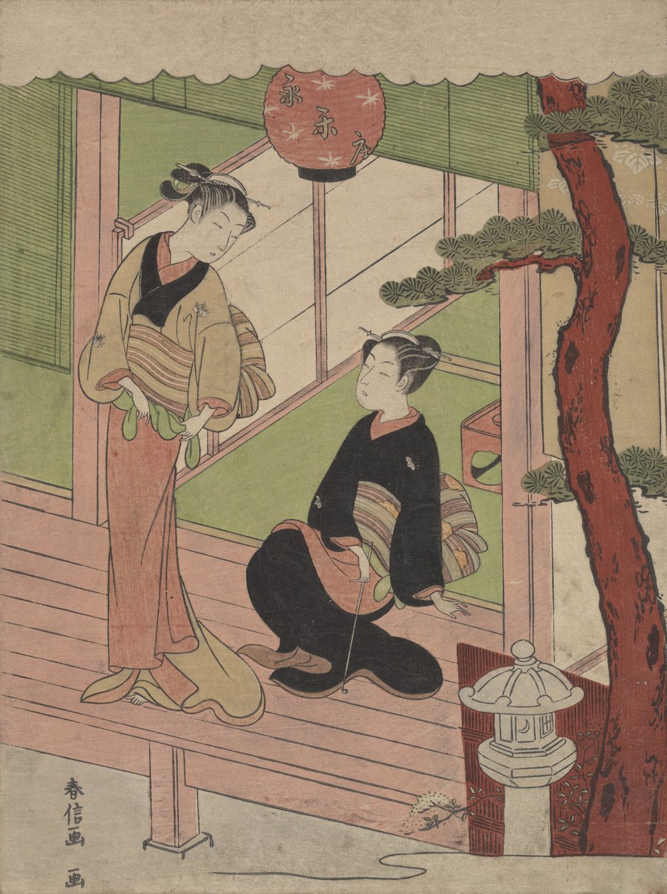 Två unga kvinnor på en veranda, ca.1766-70., ca.1766-70. av Suzuki Harunobu