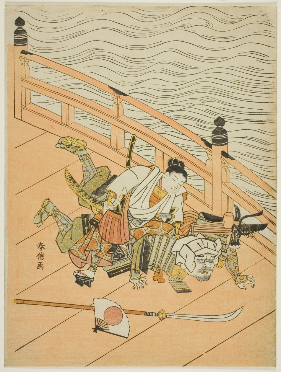 Ushiwakamaru Idé d Benkei Fighchin g Ljud Ömsesidig hjälp B anledning av Suzuki Harunobu