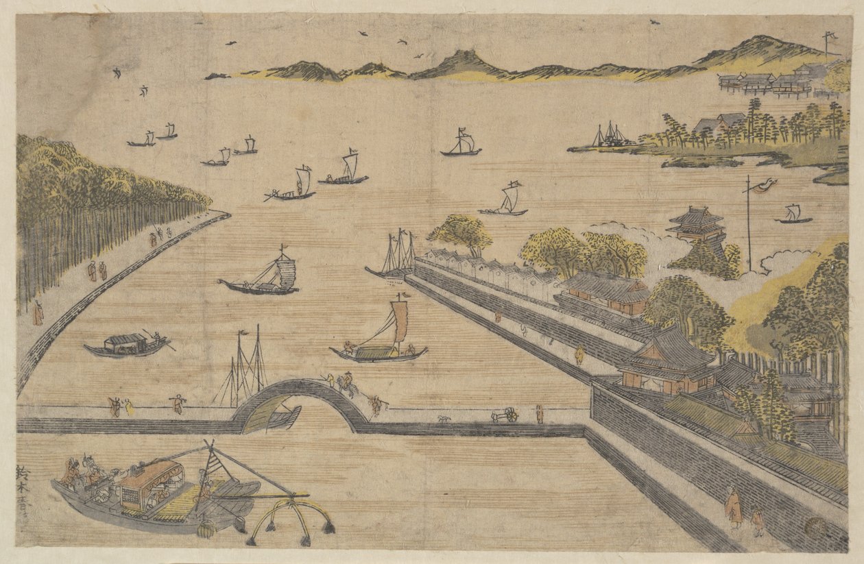Vy över Fukagawa, Edo av Suzuki Harunobu
