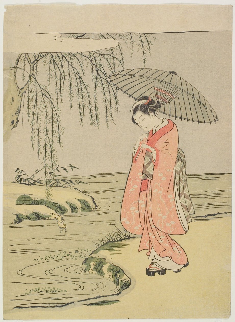 Visuell parodi på kalligrafen Ono no Tōfū (senare utgåva) av Suzuki Harunobu