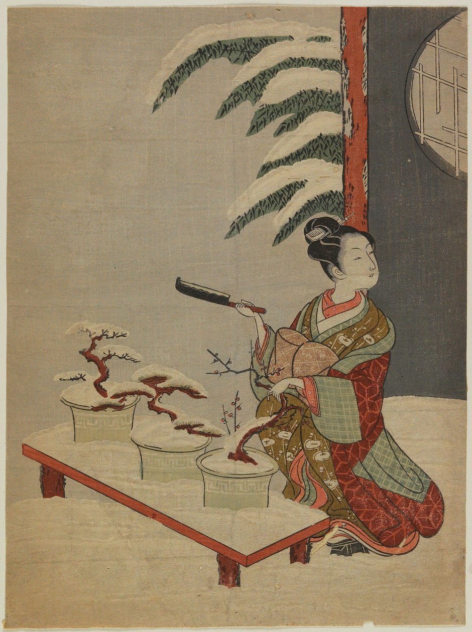 Visuell parodi på Noh-pjäsen ”Hachi no ki” av Suzuki Harunobu