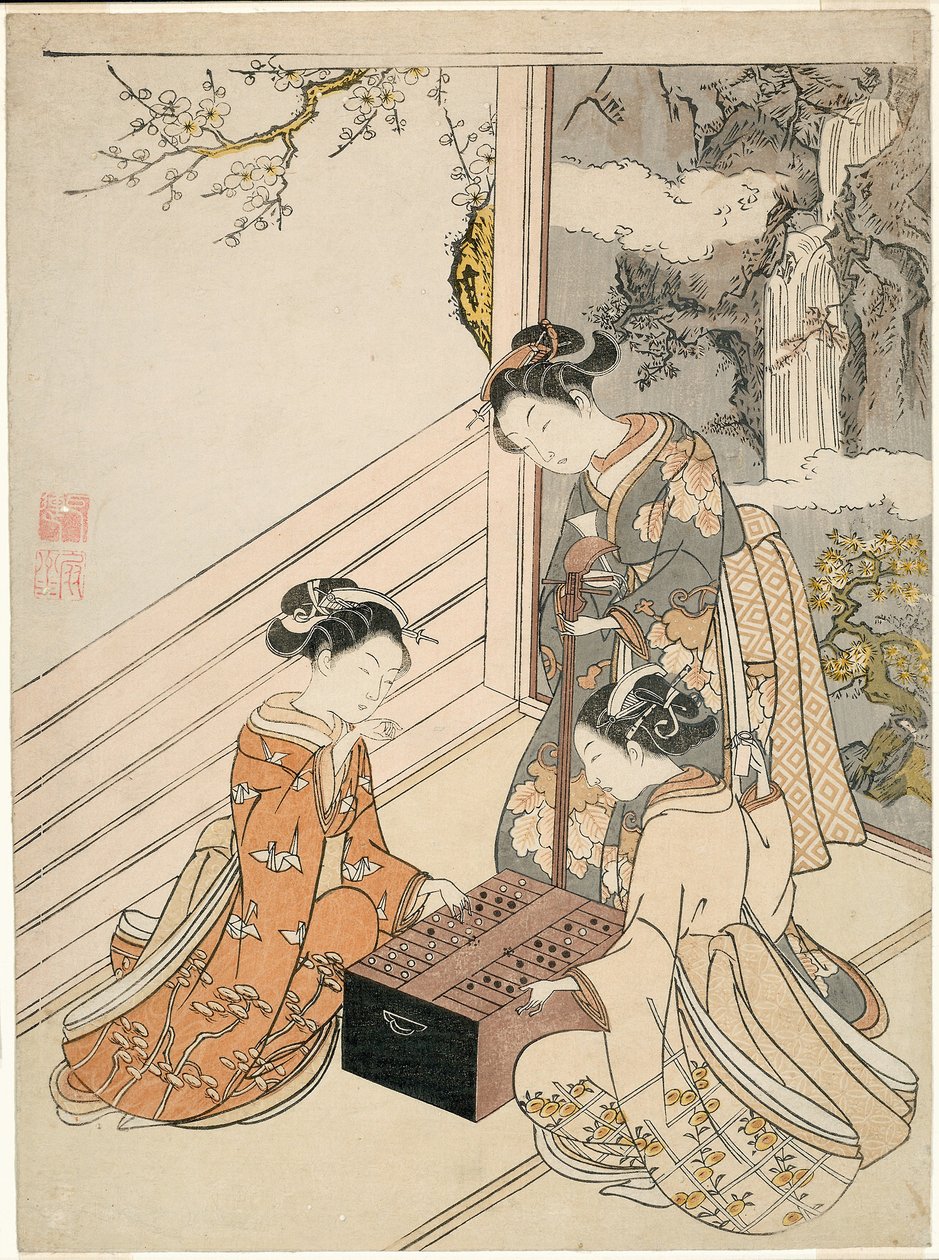 Att se på spelet, ca 1766 (träsnitt i färg; chuban, surimono) av Suzuki Harunobu