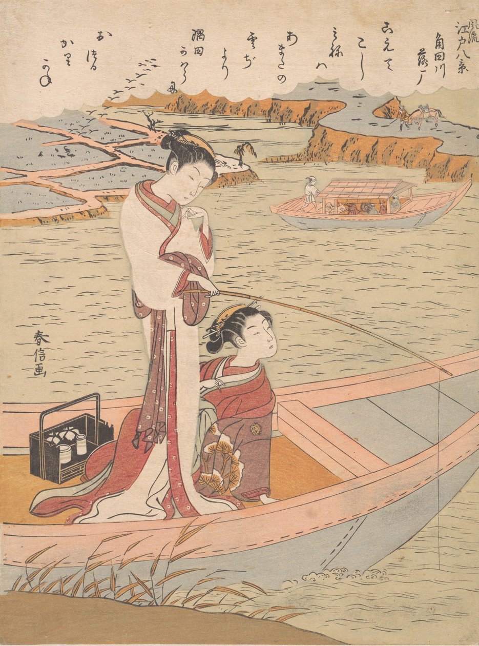 Vilda gäss som flyger nerför Sumidafloden, ca. 1769., ca. 1769. av Suzuki Harunobu
