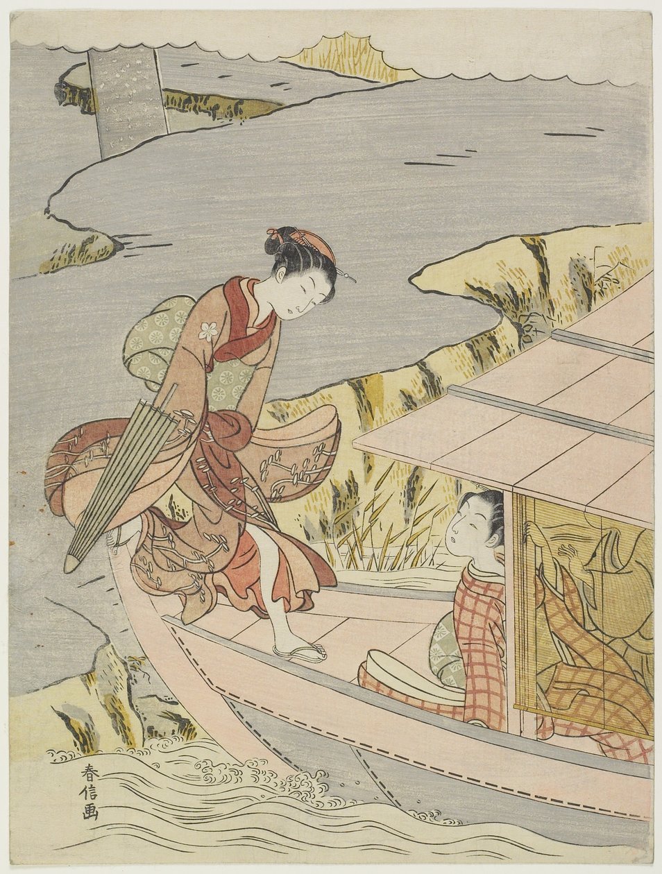 Kvinna på en båt, ca 1767 av Suzuki Harunobu