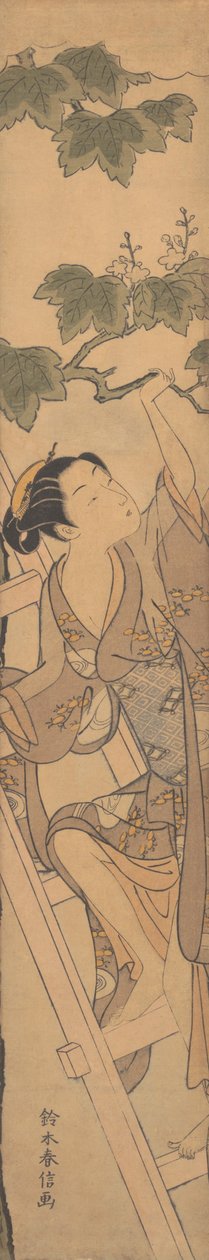 Ung kvinna som klättrar på en stege, ca. 1768., ca. 1768. av Suzuki Harunobu