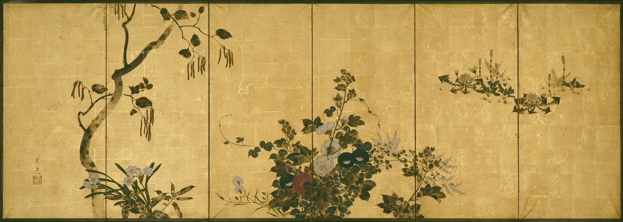 Blommor av höst och vinter av Suzuki Kiitsu