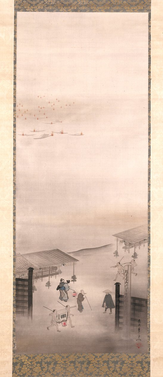 Yoshiwara And Shinagawa (bläck, färg och guld på siden) av Suzuki Kiitsu