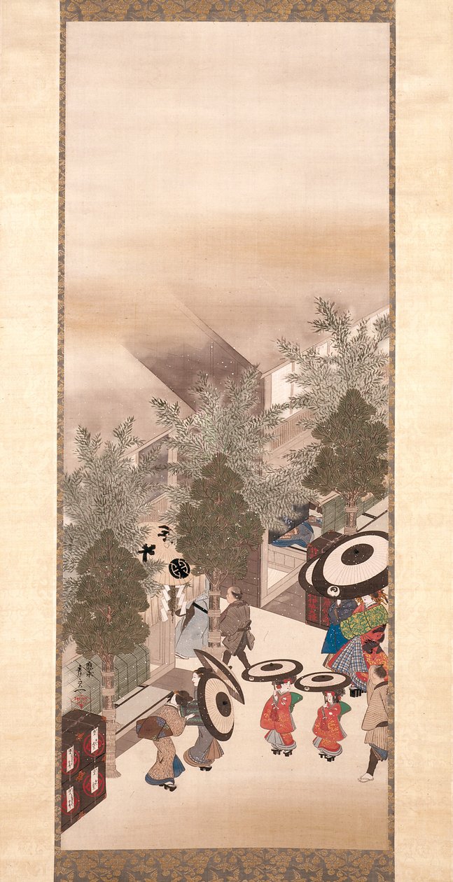 Yoshiwara And Shinagawa (bläck, färg och guld på siden) av Suzuki Kiitsu