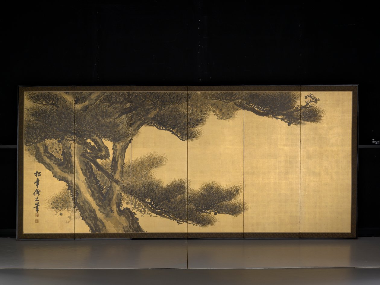 Åldrade drakar (bläck & färg på bladguld över papper) av Suzuki Shōnen