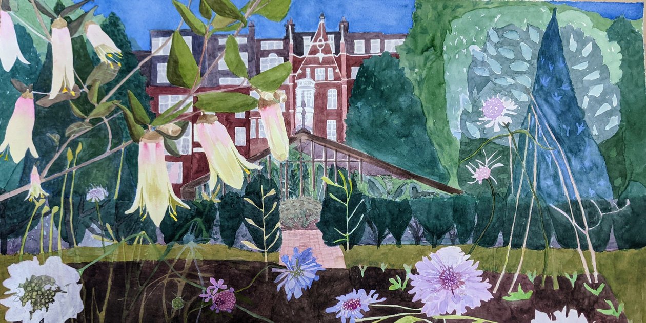 A Magical Garden, 2021 (akvarell på papper) av Suzy Fasht