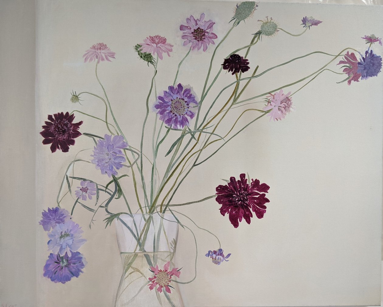 Glorious Scabious, 2021 (olja på duk) av Suzy Fasht