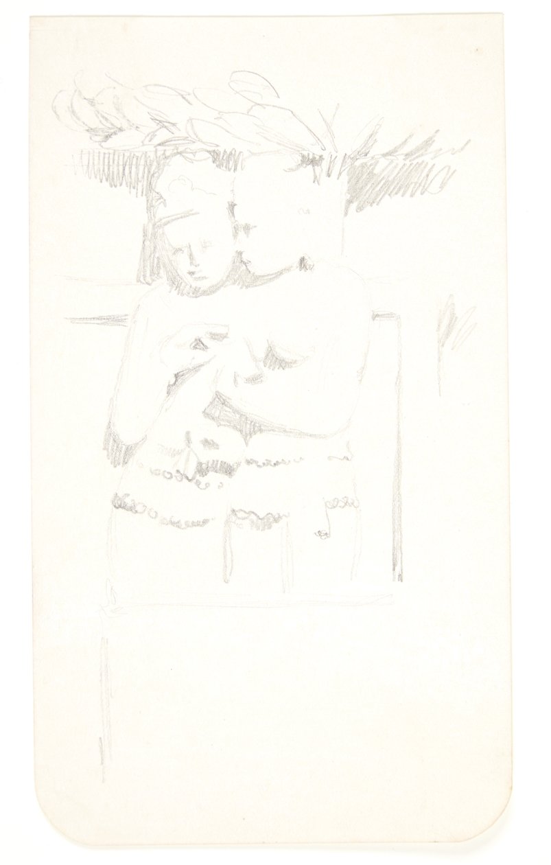 Grupp med två figurer. Studieblad efter reliefer i Borobudur, Java. av Svend Rathsack