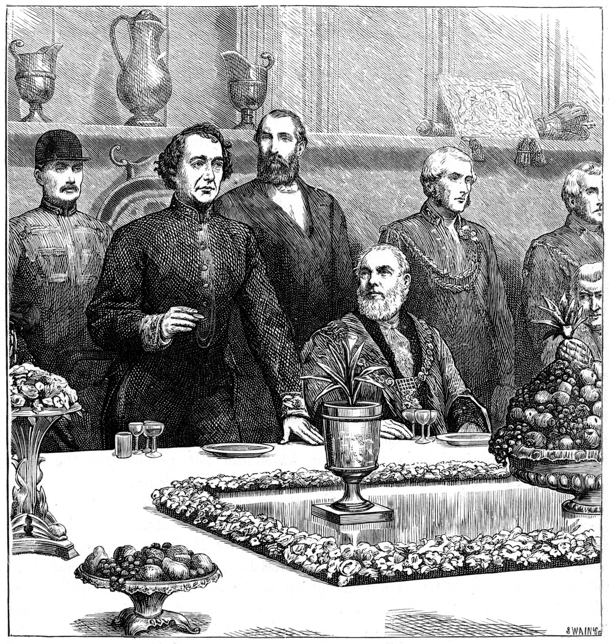 Lord Beaconsfield vid en bankett i Guildhall, sent 1800-tal, 1900 av Swain