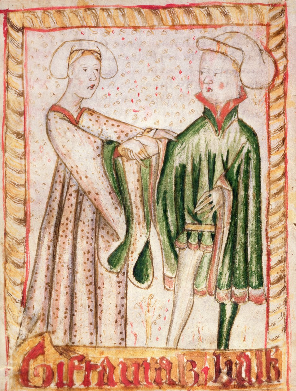Ett äktenskap, från Magnus Erikssons (1319-64) nationella lagar ca 1450 av Swedish School
