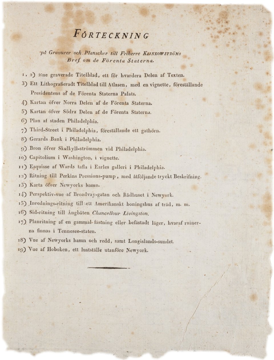 Lista över illustrationer från Klinckowstroms Atlas of the United States, 1824 (tryckt) av Swedish School