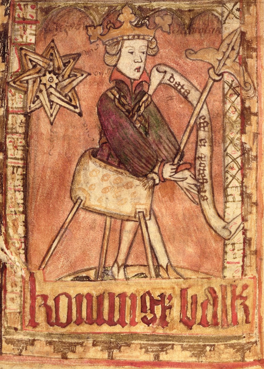 Kungen som utdelar rättvisa, från Magnus Erikssons (1319-64) rikslagstiftning ca 1450 av Swedish School