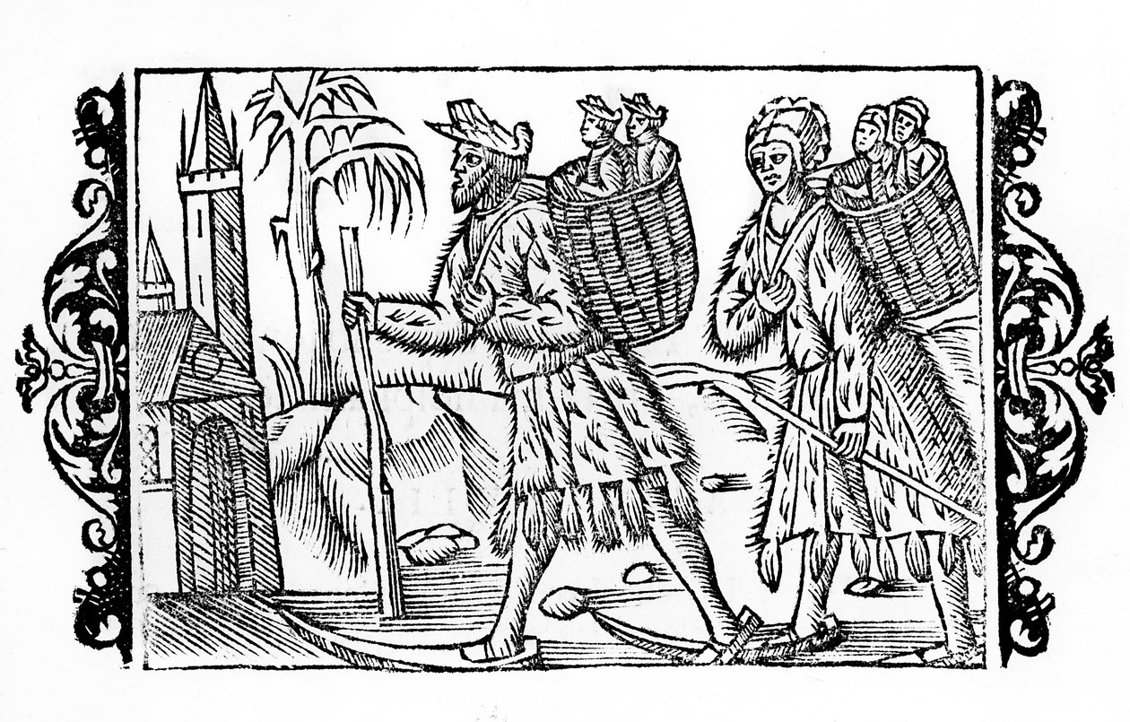 Två finländare på skidor - i "The Northern Nations" av ärkebiskop Olaus Magnus, Sverige av Swedish School