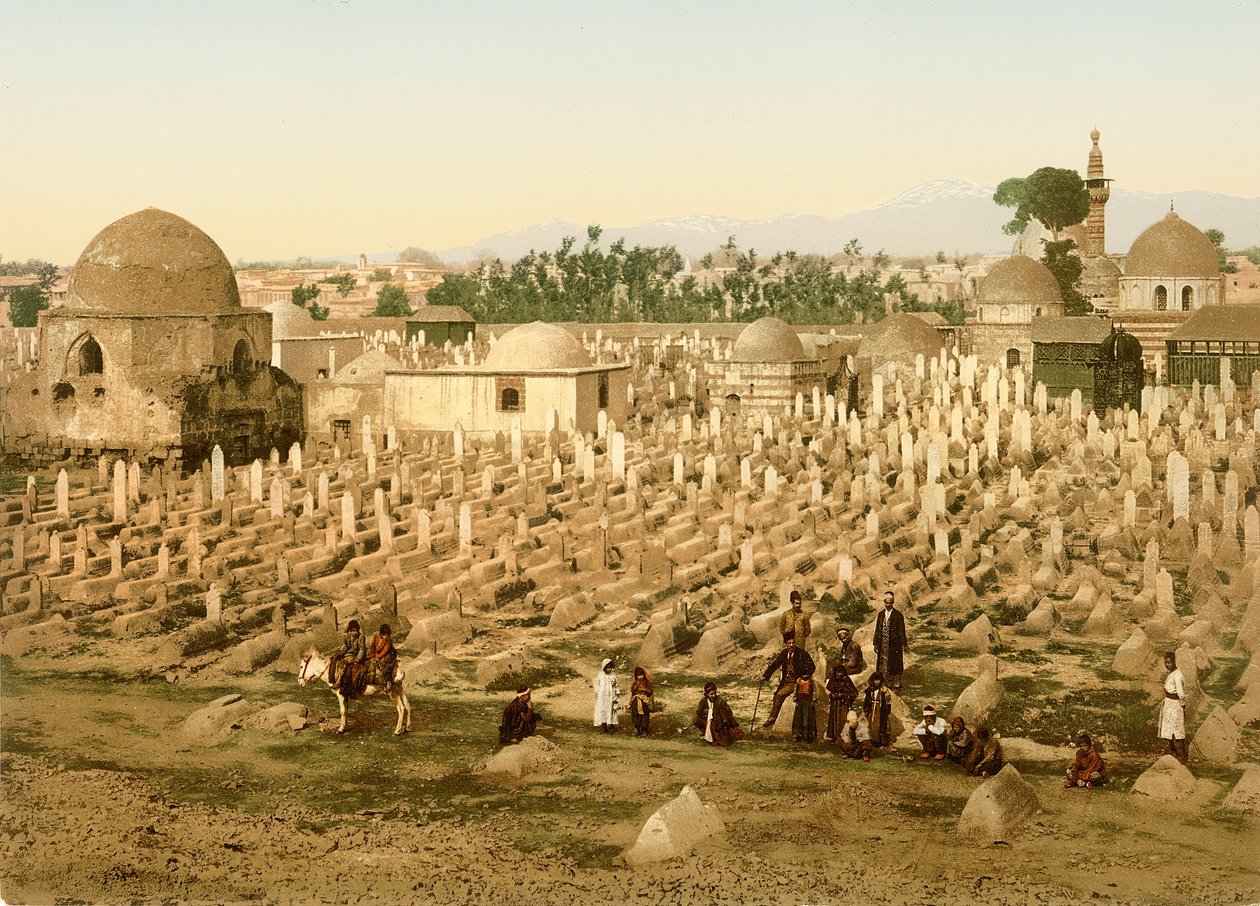 Kyrkogården i Meidan, Damaskus, ca 1880-1900 (fotokrom) av Swiss Photographer