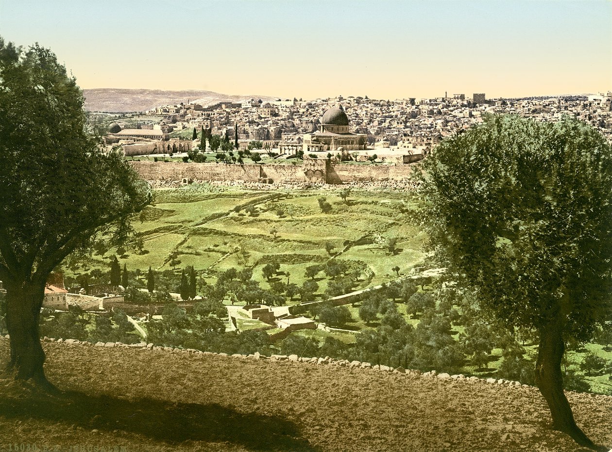 Allmän bild av Jerusalem från öst, ca 1880-1900 (fotokrom) av Swiss Photographer