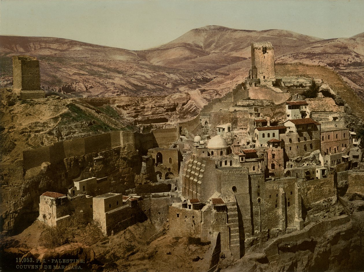 Klostret Mar Saba, ca 1880-1900 (fotokrom) av Swiss Photographer