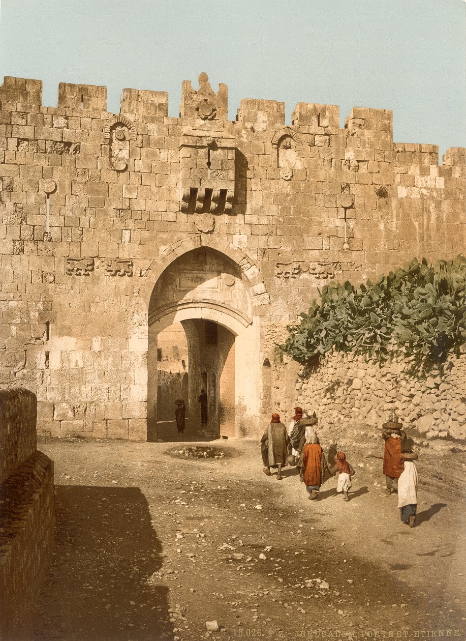 St. Stephens Gate, även kallad Lions Gate, Jerusalem, ca 1880-1900 (fotokrom) av Swiss Photographer