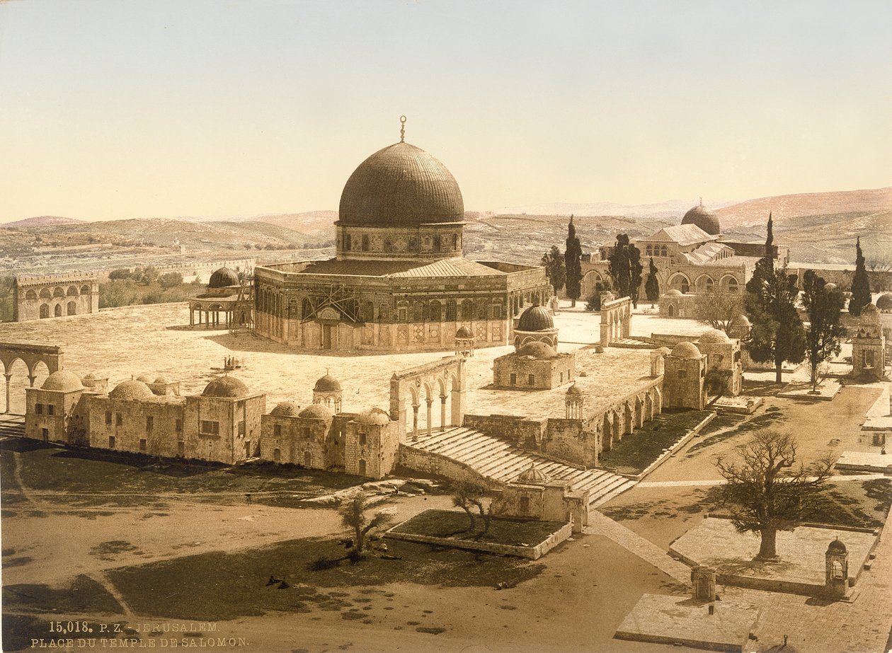 Utsikt över Tempelberget med Klippdomen och El Aqsa-moskén, Jerusalem, ca 1880-1900 (fotokrom) av Swiss Photographer