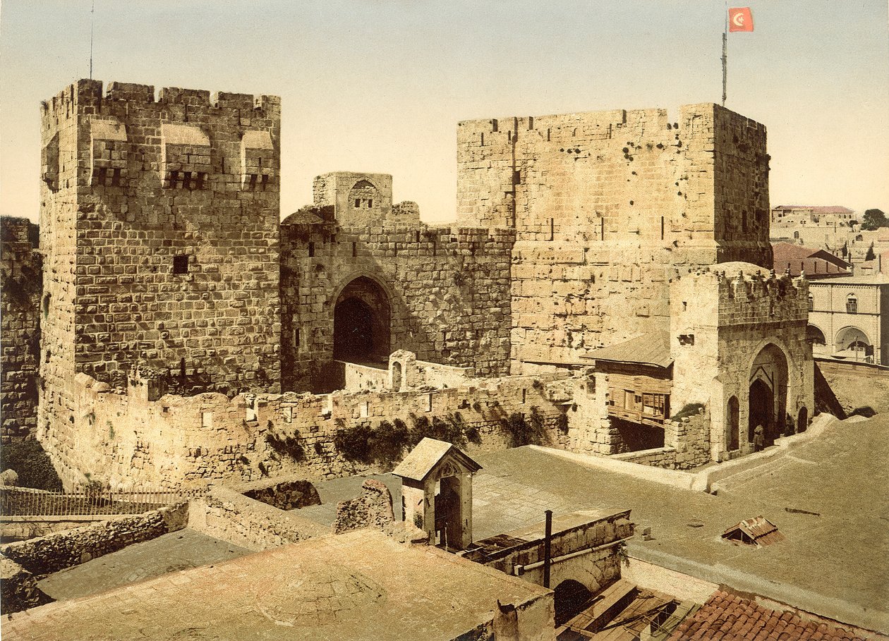 Utsikt över ingången till citadellet, Jerusalem, ca 1880-1900 (fotokrom) av Swiss Photographer