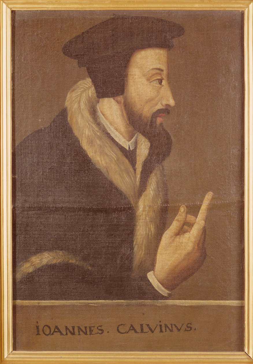 Portræt af John Calvin (1509-64) fransk teolog og reformator swed av Swiss School