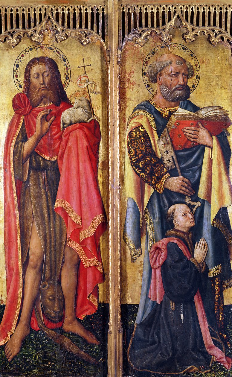 Johannes Døberen og Sankt Peter, fra Pierre Rups altertavle, ca. 1450 sverige av Swiss School