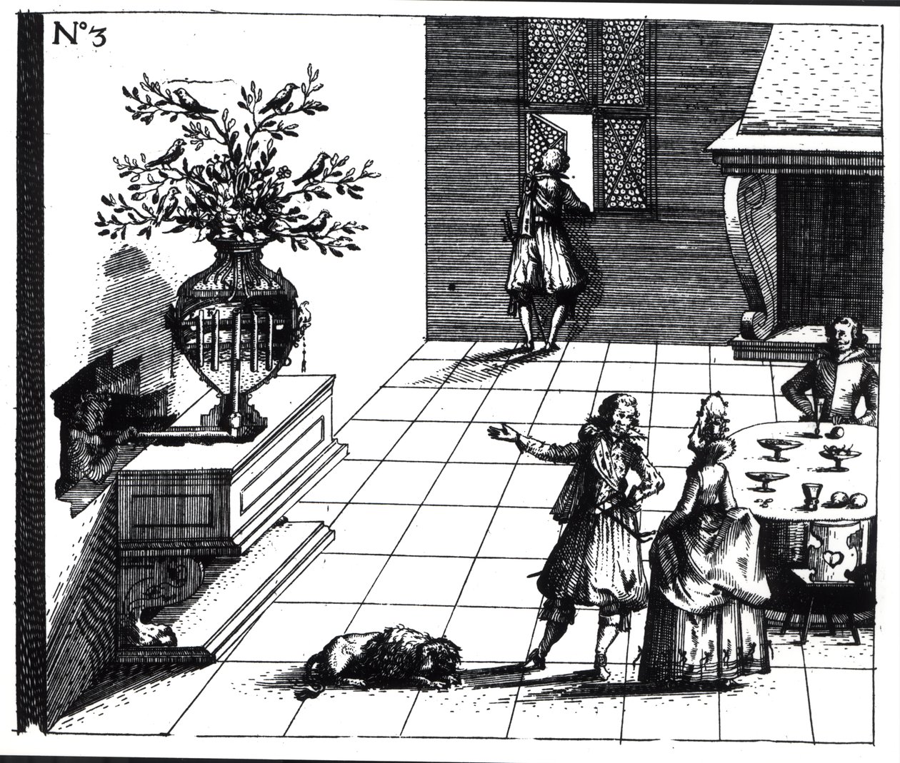 Fågelsång musikalisk träd, publicerad c.1670 av Swiss School