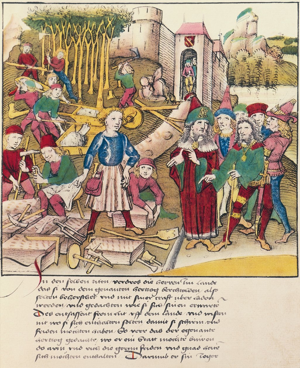 Stiftelsen av staden Bern 1191 i miniatyr från Spiezer Bilderchronik, Schweiz av Swiss School
