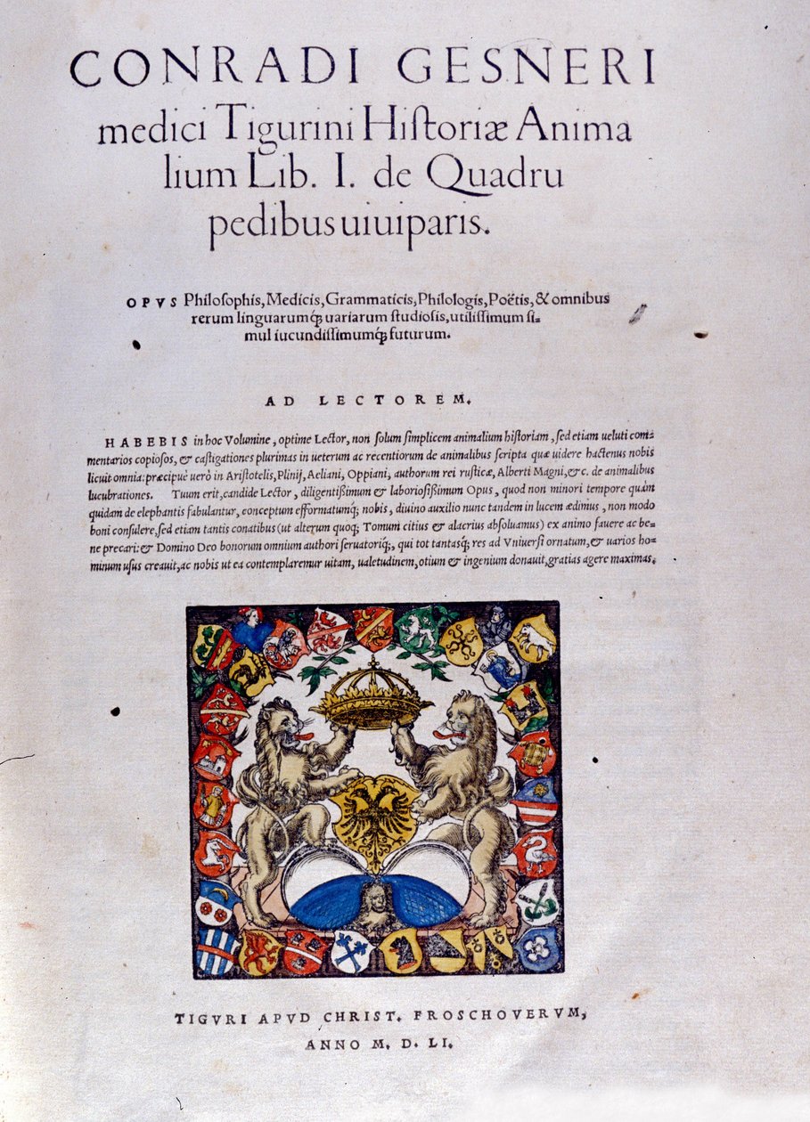 Frontispice av "Historia Animalium" av Conrad Gesner av Swiss School