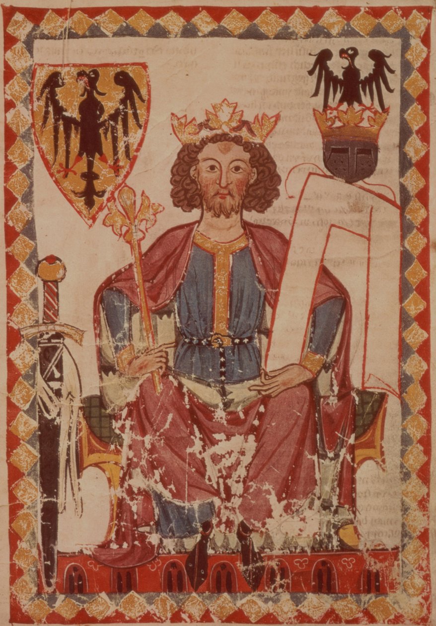 FRÖKEN. Kompis. bakterie. 848 King Henry, illustration från Manesse Codex, en samling höviska kärlekssånger, troligen från Zürich, ca 1300-20 av Swiss School