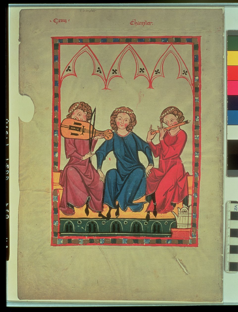 Musiker, från Manasse Codex, en samling höviska kärlekssånger, ca 1300-20 av Swiss School
