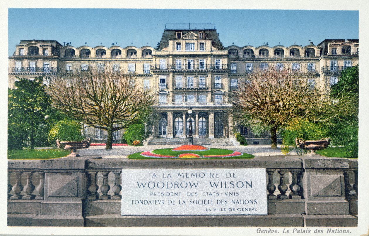 Vykort från Palais des Nations i Genève, vykort c.1924 av Swiss School
