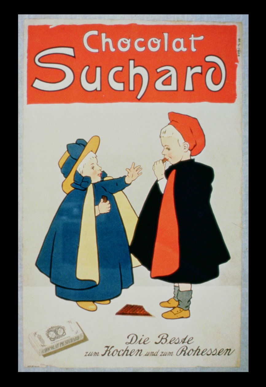 Affisch som annonserar Suchard Chocolate av Swiss School