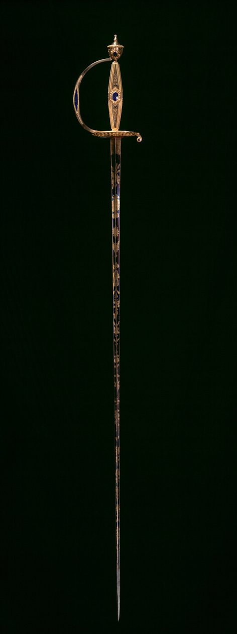 Litet svärd, ca 1790-1800 (guld med blå genomskinlig emalj, etsat, blått och förgyllt stål) av Swiss School